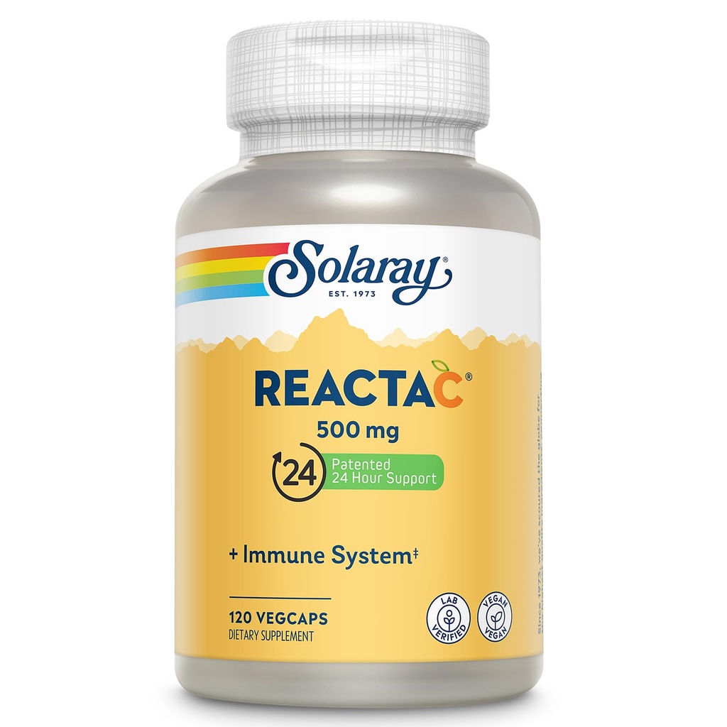 SOLARAY Réacta-C avec 500mg Vitamine C, 200mg Bioflavonoïde Concentrate, Immune Système Defense Vitamines, Breveté 24 heures Immunity Booster Support Supplément, Vegan, 120 Capsules, 120 Servants.