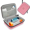 Cas d'inhalateur durs pour enfants et adultes, Cas d'inhalateur d'asthme avec poche en mesh pour la médecine et autres accessoires, rose (Bag seulement)