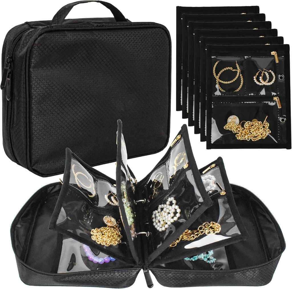 Bijoux de voyage Housse d'organisateur, Sacs à bijoux Binder de stockage de bijoux avec fermeture à glissière claire Poche de velours pour voyager, Boucles d'oreilles, Anneaux, Collier, Bracelet