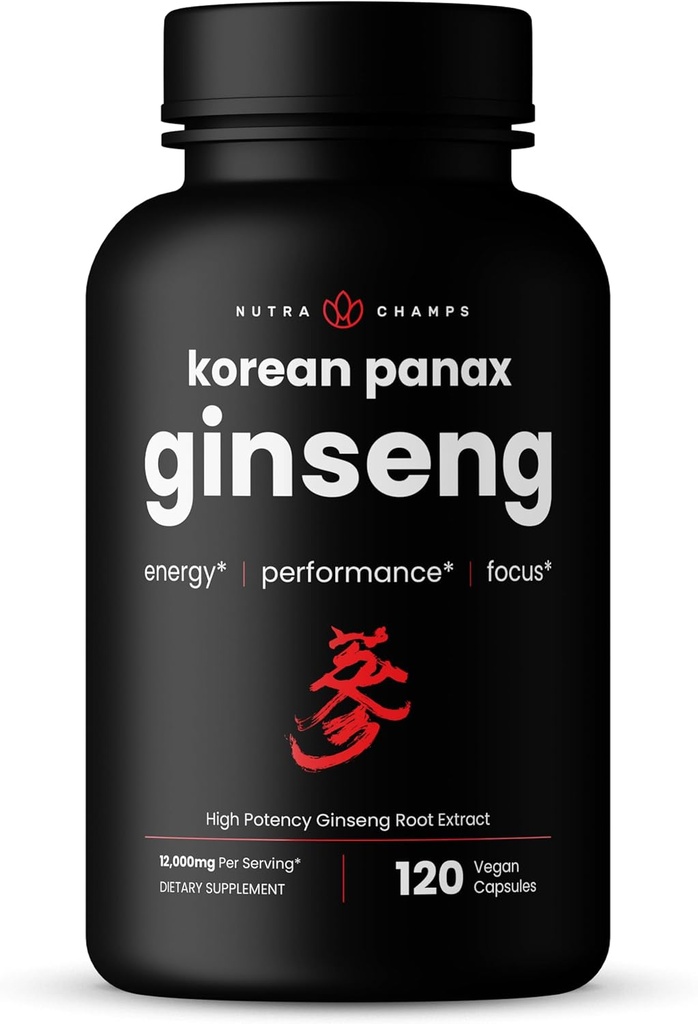 NutraChamps Capsules de Ginseng Panax Rouge Coréen , Ginsenosides Extra Streng pour l'énergie, le focus, la performance, la vitalité et le soutien immunitaire