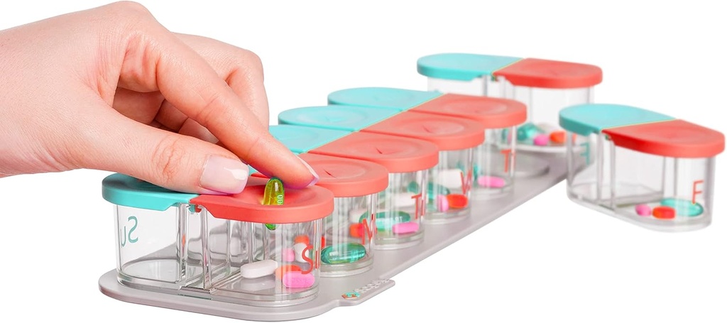Sagely Smart XL Weekly Pill Organizer AM/PM - Organisateur de stockage de médicaments avec rappel d'alarme App (plus grande assez pour s'adapter à l'huile de poisson, huile de foie de morue, suppléments de vitamine D et vitamines)