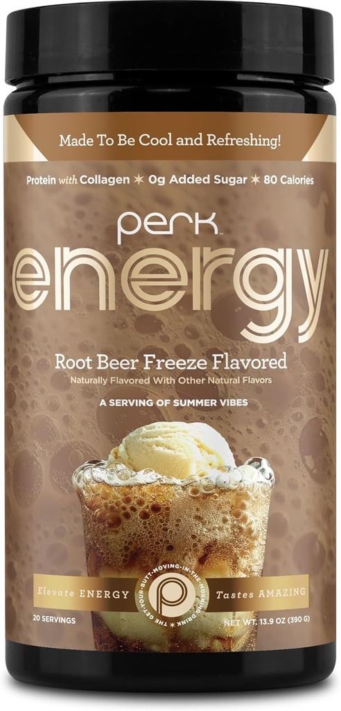 Perk Energy Original Root Beer Freeze Flavored (20 Servings) - Gluten Free, Soy Free and Peanut Free