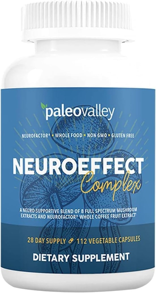 Paleovalley NeuroEffet - Supplément nutritionnel pour le café de champignons Neuro pour le soutien de la concentration, de la mémoire et de l'énergie - 28 jours d'approvisionnement - 8 extraits entiers de champignons et de fruits de café