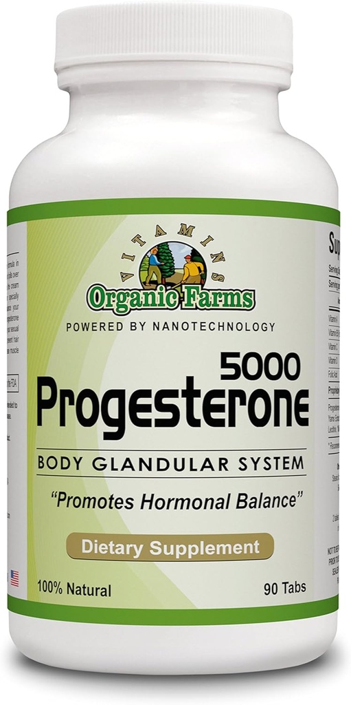 Vitamines de ferme bio Progestérone 5000 - Supplément alimentaire du système glandulaire corporel, pilules de progestérone 100% naturelle - Formule pour équilibrer les hormones - supplément de progestérone, 90 comprimés
