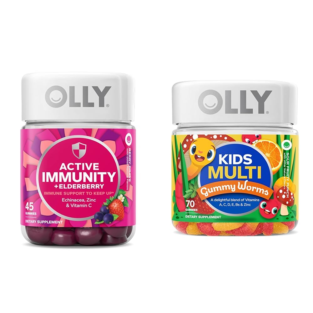OLLY Gummy Immunity active + Elderberry 45 Gummies & Kids Multivitamine Gummy Worms 70 Compte