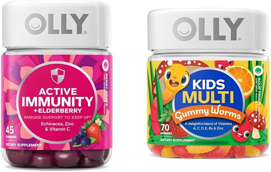 OLLY Gummy Immunity active + Elderberry 45 Gummies & Kids Multivitamine Gummy Worms 70 Compte