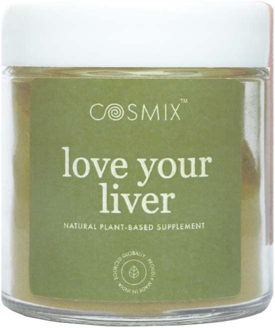Cosmix Aimer votre foie, désintoxication du foie et du rein, purifie le sang, réduit l'inflammation, Bhumi Amalaki, chardon de lait, curcuma, 60G - fait jusqu'à 40 portions, mélange de superaliments à base végétale