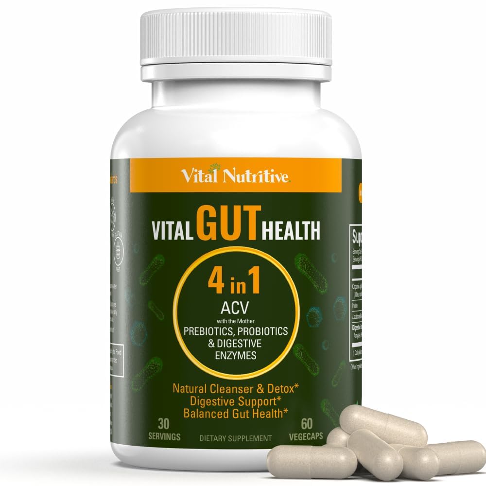Formule Vital Gut Health 4in1 avec vinaigre de cidre de pomme, prébiotiques et probiotiques, enzymes digestives pour un soutien immunitaire fort et un soutien complet Gut et digestion