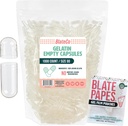 BlateCo Premium Taille 00 Capsules de gélatine vides, 1000 Compte (Clear) avec Blate Papes® Gel Film Pouches - Nouveau, non-OGM bouchons de pilules rechargeables dans un sac refermable - Rien d'artificiel, jamais.