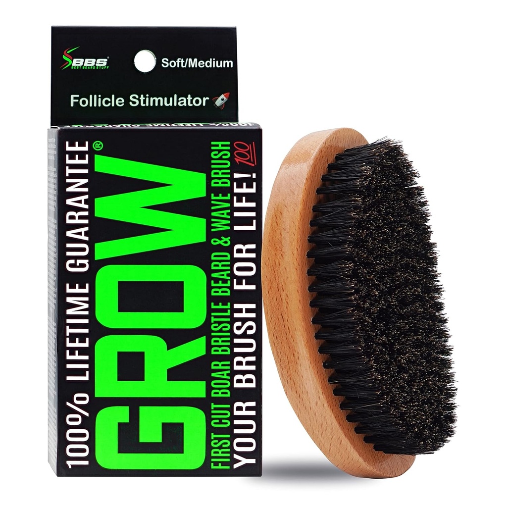 Brosse à barbe GROW et brosse 360 Wave pour hommes – Brosse à barbe et à moustache – Brosse à barbe pour hommes et stimulateur folliculaire – Exfoliate, detangle & Boost Circulation – USA Made