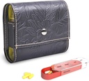 Organisateur de pilules, LIZIMANDU Boîte à pilules de voyage hebdomadaire Rappel de médicaments tous les jours AM PM, nuit de jour 7 compartiments, pour 4 fois par jour, 7 jours une semaine-inclut le cuir PU cas de transport (1-Cartved Black)