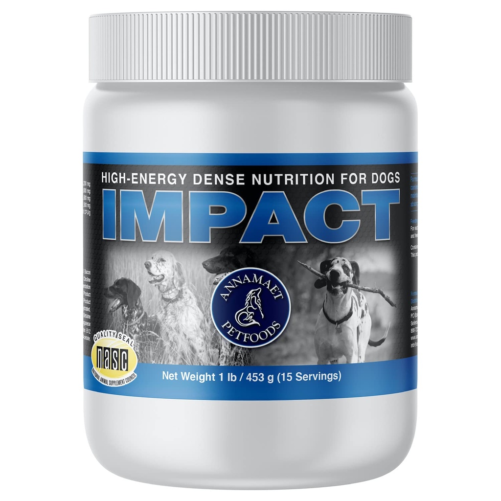 Annamaet Impact – Supplément nutritionnel haute énergie pour chiens – aide à soutenir le poids santé chez les athlètes canins, chiens post-chirurgicaux et chiens avec métabolisme rapide - 1 lb
