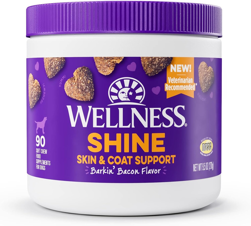 Wellness Barkin' Bacon Flavored Soft Chew Skin & Coat Suppléments pour chiens, 90 Compte