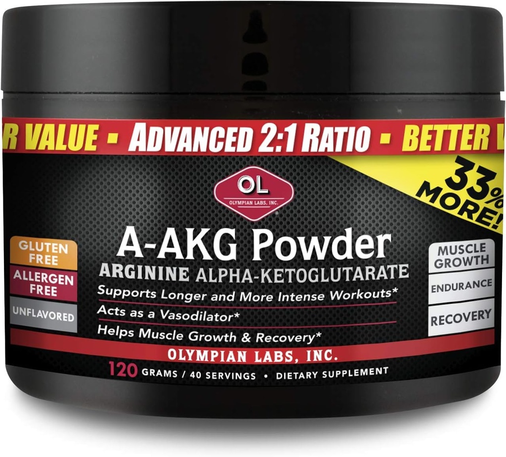 Laboratoires olympiques PSN A-AKG Poudre pour la santé, l'énergie et les sports des hommes, 40-3g Serviettes, 120 Gram Jar