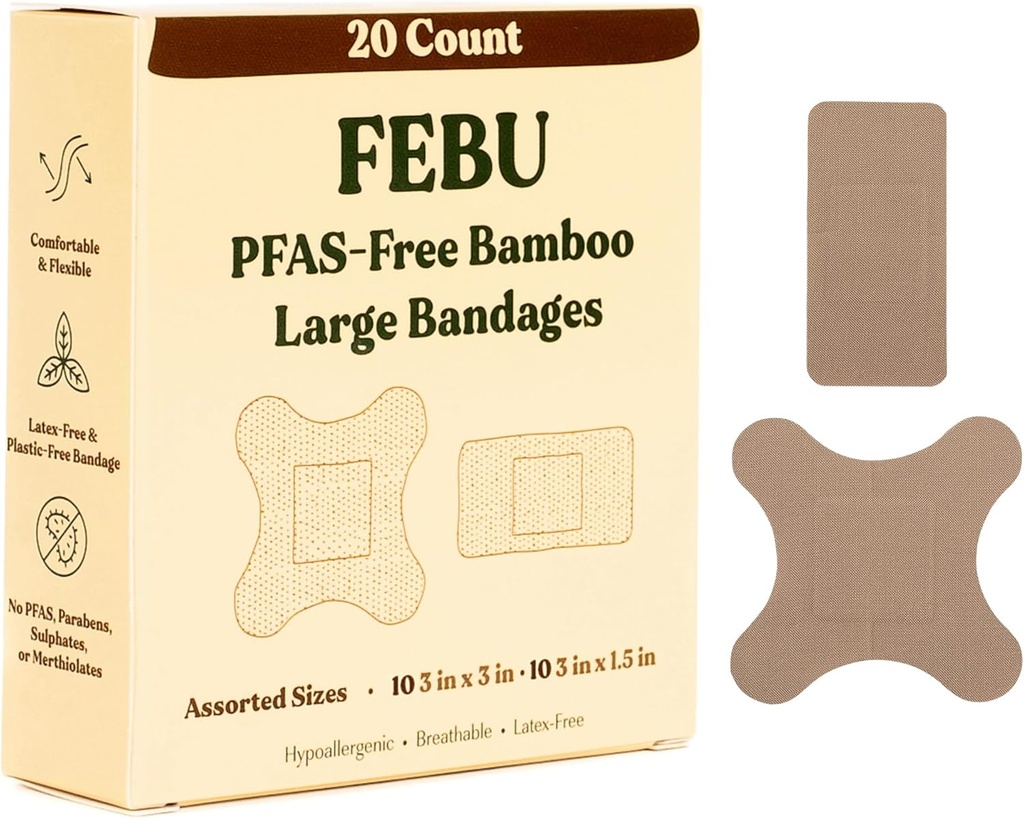 FEBU Eco-Amiendly Large Bamboo Bandages de PFAS Free Bandages pour Scrapes & Cuts