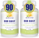 Nos Vites quotidiens L-méthylfolate 1mg / 1000 mcg Résistance maximale Folate actif, 5-MTHF, Sans remplissage, Sans gluten, Sans OGM, Capsules végétariennes 90 Nombre (paquet de 2)