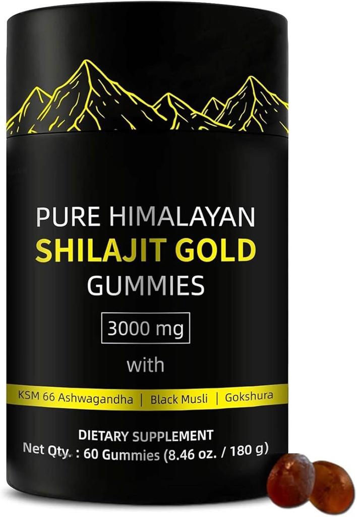 Gummies de Shilajit: Alpha Gummies pour les hommes: Lab Tested I No Added Sugar: Ashwagandha, Gokshura: Acid Fulvic & 85+ Trace Minerals pour les hommes, les femmes: Non-GMO: 60 Gummy