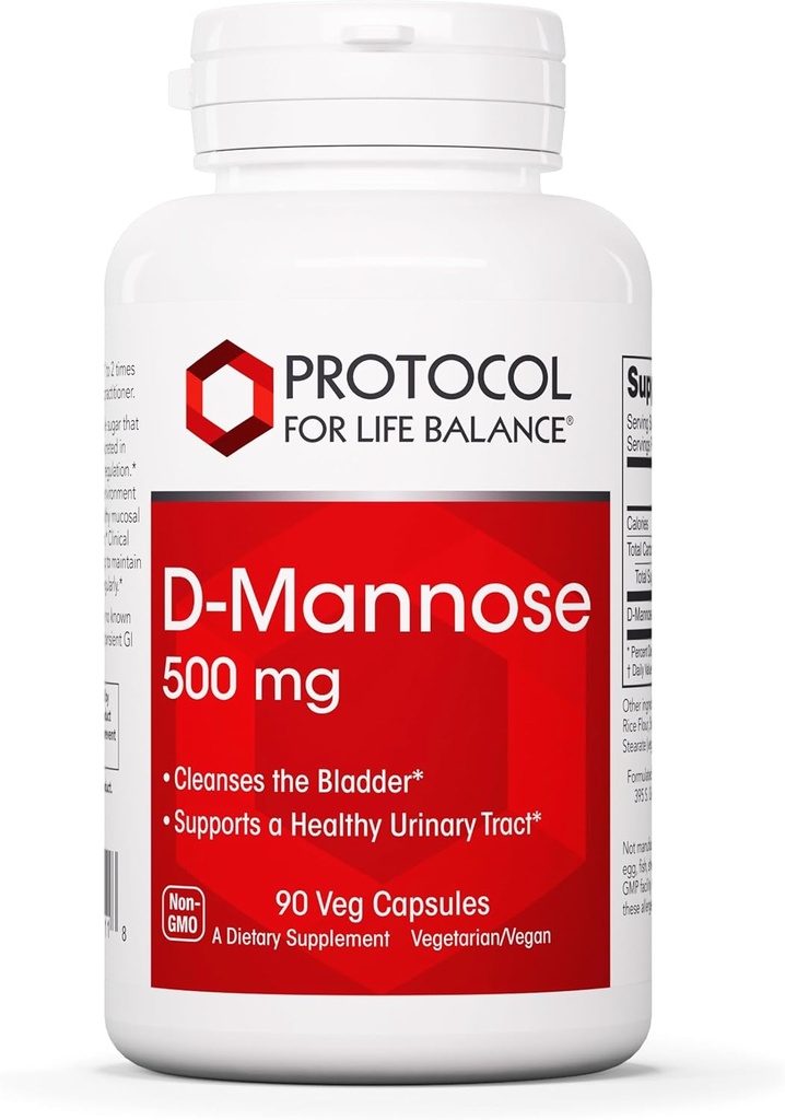 Protocole D-Mannose - 500mg - Nettoyage de la vésicule - Soutien à un système urinaire sain* - pour les hommes et les femmes - Kosher et non-OGM - 90 gélules
