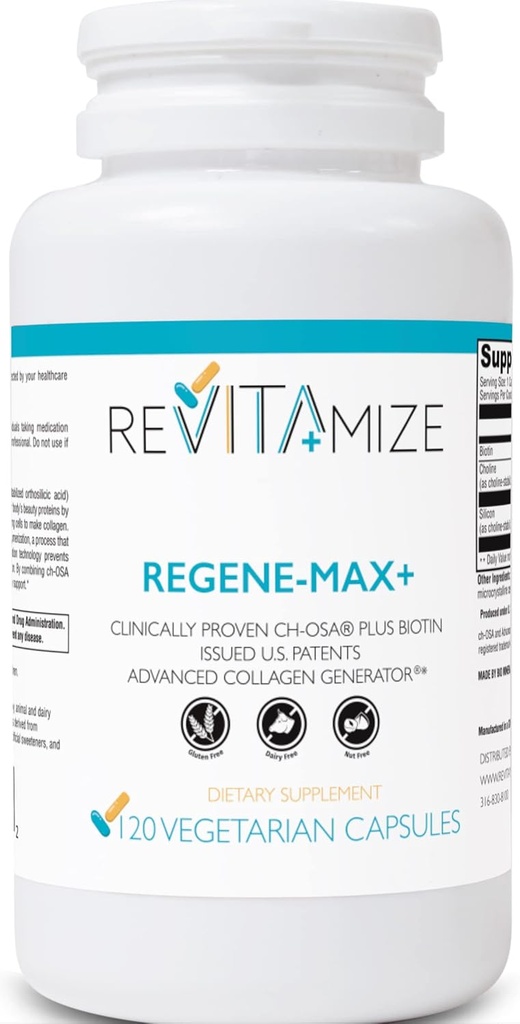 Regene-MAX+ Plus Biotine, cheveux, peau et ongles. Réduire les rides et les lignes fines. Augmentation de la production de collagène