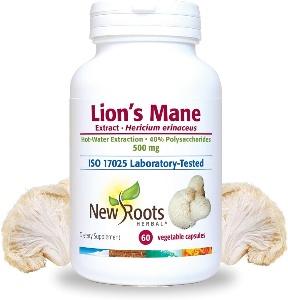 NEW ROOTS HERBAL Lions La Mane Supplément Capsules de 500mg Lion Mane Mushroom Concentré Extrait d'Eau Chaude.