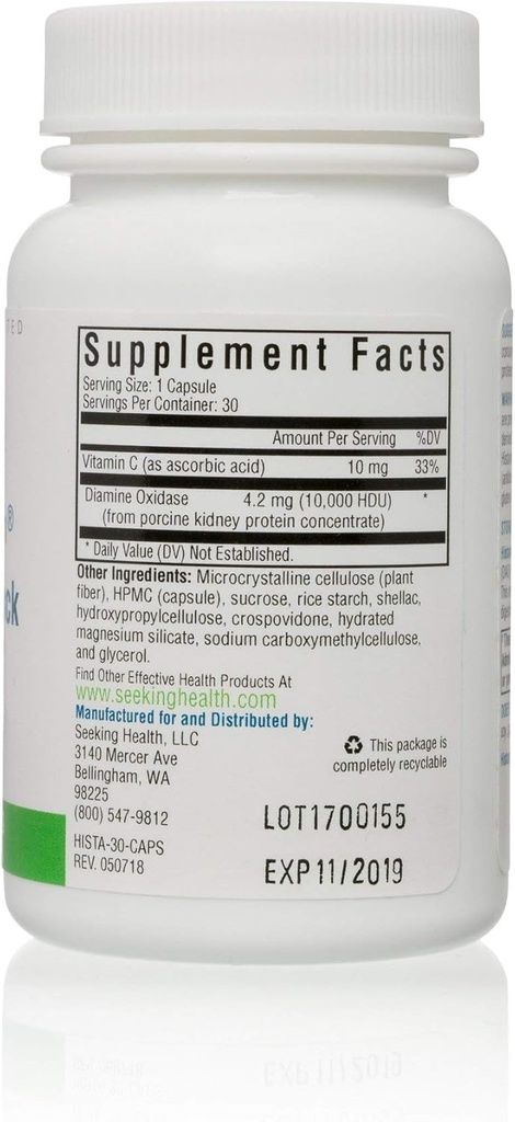 Recherche de la santé de bloc d'histamine de DAO Supplément Enzyme de DAO Intolérance alimentaire de Histamine Intolérance d'histamine de GI Suppléments de tract de GI de Dhist 60 Capsules