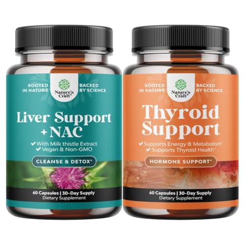 Bundle of Liver Support NAC Supplement with Milk Thistle Extract, N Acetyl Cysteine and Artichoke, and Herbal Thyroid Support Complex - Potent Kelp Iodine for Hormone Balance - Mood & Energy