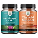 Bundle of Liver Support NAC Supplement with Milk Thistle Extract, N Acetyl Cysteine and Artichoke, and Herbal Thyroid Support Complex - Potent Kelp Iodine for Hormone Balance - Mood & Energy