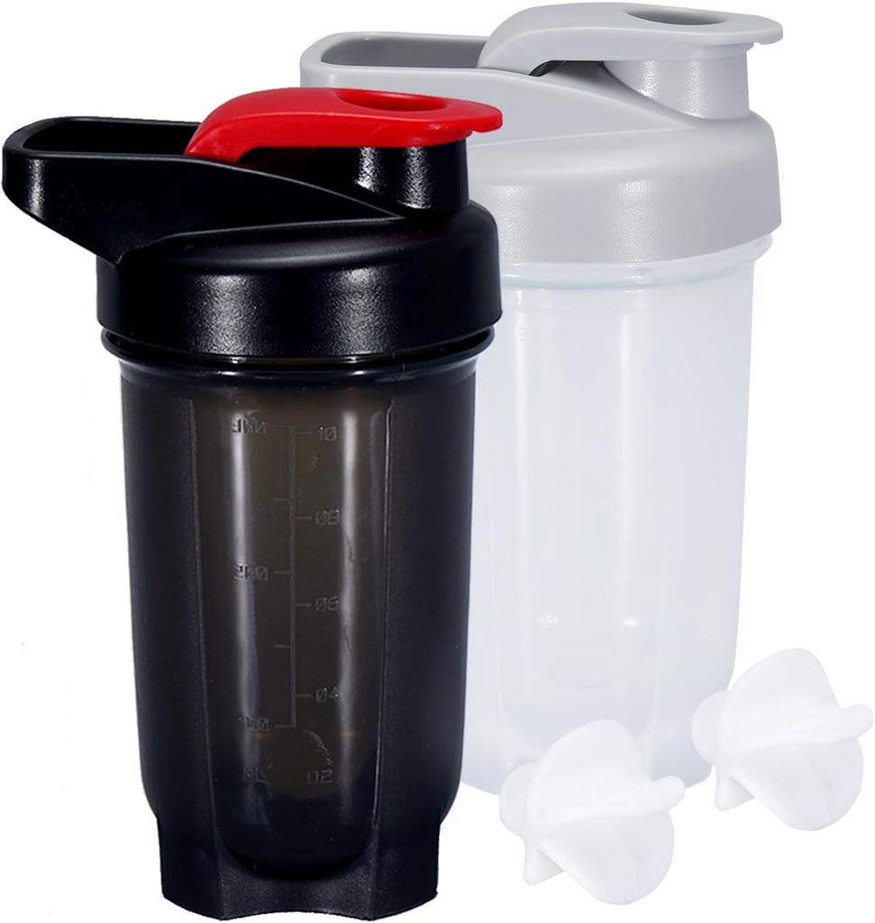Bouteille de Shaker Protein Shakes Cup 10 Once Bouteille de Shaker avec boules de fouet, Set de bouteille pour mélanges de protéines, Shakers for Protein Shakes, Shaker Cup, Protein Shaker, Black+Grey, 2PCS