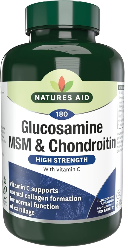 Glucosamine 500mg, MSM 500mg + Chondroïtine 100mg 180 comprimés