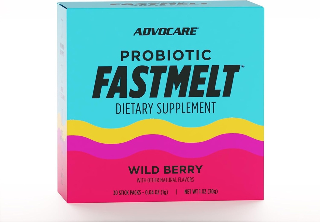 AdvoCare Probiotic Fastmelt - Supplément Dietary Premium pour Gut, système immunitaire et soutien de la santé cardiaque* - Wild Berry, 30 Stick Packs