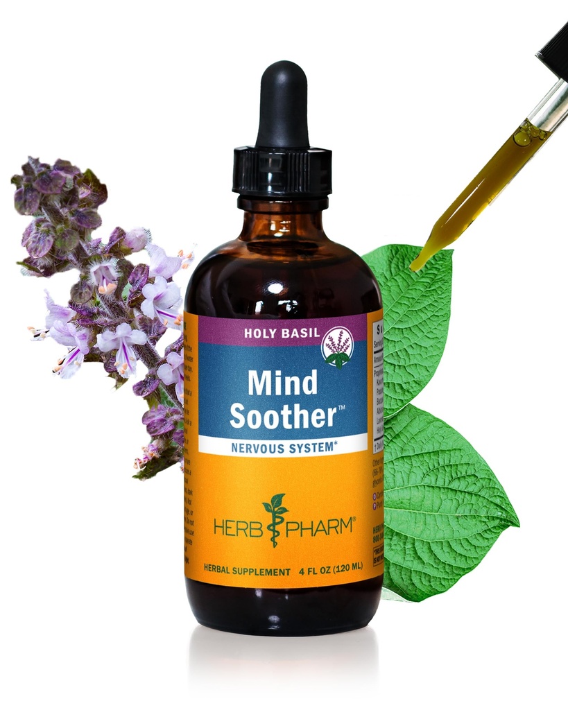 Herb Pharm Mind Soother: Saint Basilic: Supplément Kava liquide pour soutenir la détente et le calme, support stabilisant pour le système nerveux, fait avec Noble Kava & Fleur de lavande, végétalien, sans gluten, 4 oz*