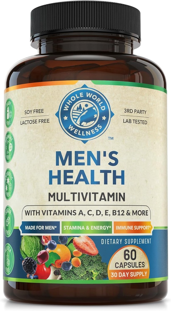Supplément multiminéral multivitamine quotidien pour hommes pour l'énergie, Focus, l'endurance et la performance. Fabriqué pour les hommes avec 30+ nutriments, mélange de fruits et d'énergie. Vitamines Homme 60 Capsules, Fabriqué aux États-Unis.