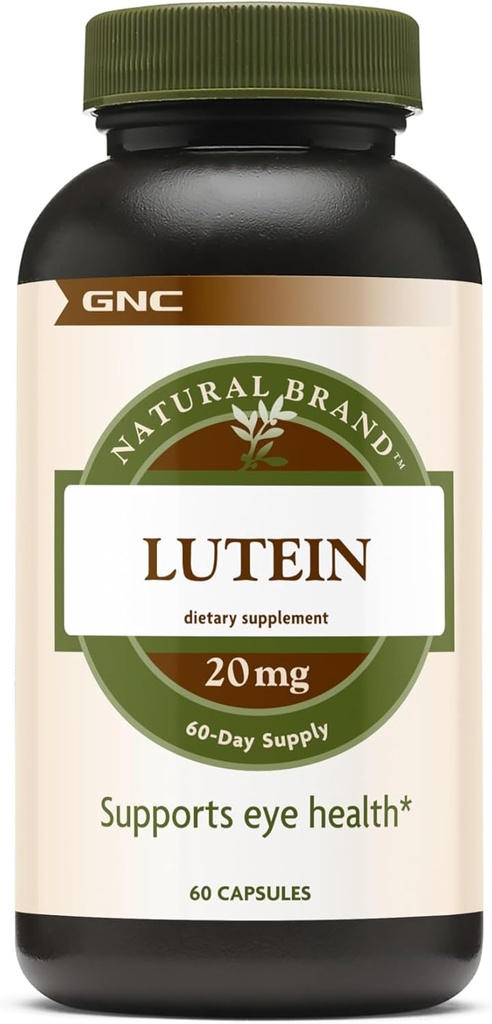GNC marque naturelle Lutein 20mg, soutient la santé des yeux, 60 capsules