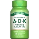 La vérité de la nature Vitamine ADK. 60 Softgels. Haute puissance de la vitamine A, D3, K1 et K2.