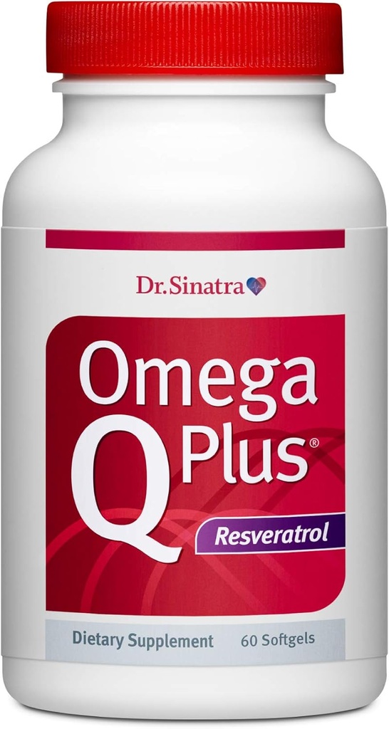 Dr Sinatra Omega Q Plus Resveratrol - supplément Omega-3 avec CoQ10 et Resveratrol - favorise la santé globale du cœur et du corps pour vous aider à bien vieillir (60 softgels)