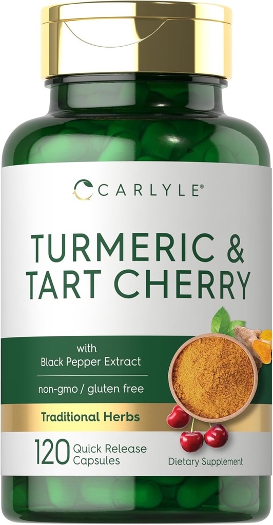 Carlyle Turmeric et Tart Cerise Capsules de 120 Count avec Bioperine, Végétarien, Non-OGM, Supplément sans gluten