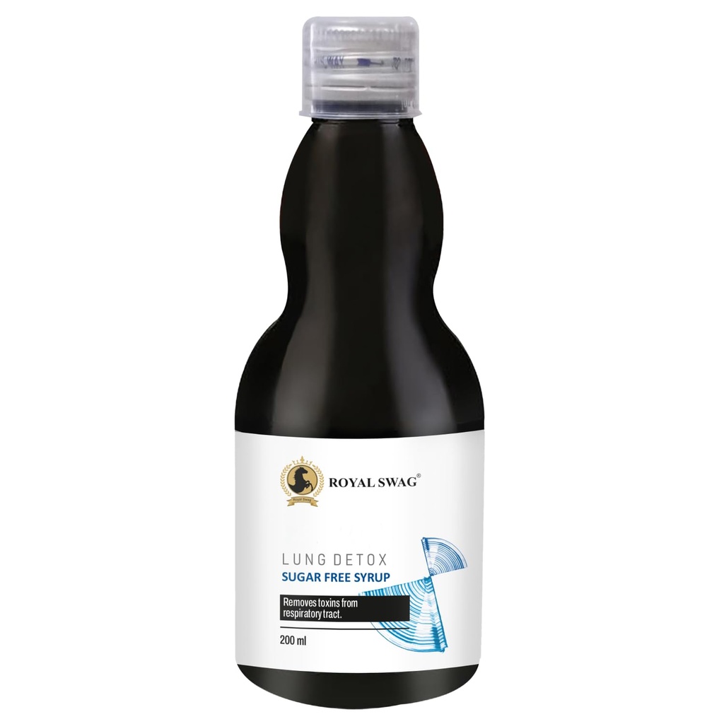 ROYAL SWAG Ayurvedic Lung Detox Syrup 200 ml Herbal Supplement | Made with Natural Extracts Tulsi, Mulethi, Vasava, Pippali, and Turmeric | Sugar Free Syrup For Lung Cleansing and Detoxification