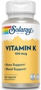 SOLARAY Vitamine K-1 100mcg.Structure saine des os, collage de sang, soutien à la synthèse des protéines.