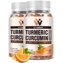 Gummies curcumine curcuma curcuma avec extrait de gingembre et de poivre noir - Suppléments de gummy gummy tumériques pour l'inflammation de la douleur Joint Weight Health Support - végétalien, biologique, sans gélatine - pour adultes et enfants