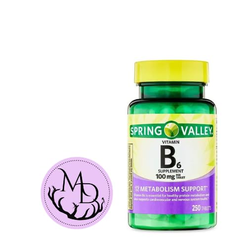 Supplément générique de vitamine B6 Spring Valley, 100 mg, 250 Compte + Sticker Dri Store