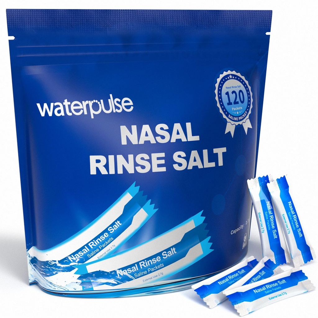 120 Saline Packets,Sinus Rinsing Packets pour Neti Pots,Neti Pot Salt Packets individuellement enveloppés,Nasal Rinse Packets Neti Pot Sel pour système d'irrigation nasale,Nasal Wash Squeeze Bouteille & Sinus Relief