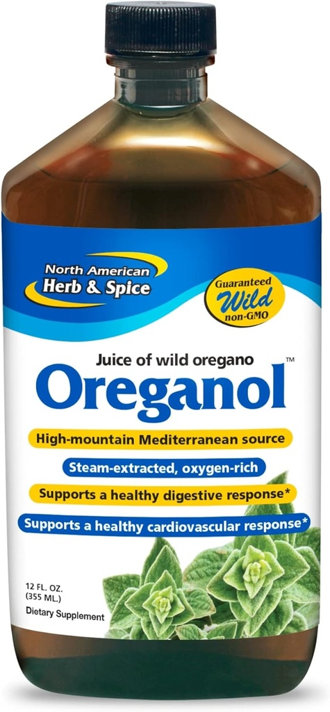 NORTH AMERICAN HERB & SPICE Oréganol P73 Jus - 12 fl oz, paquet de 5 - Huile d'origan sauvage - Santé cardiaque et digestive - Rein, pancréas et soutien du foie - Non-OGM - 865 Total des services