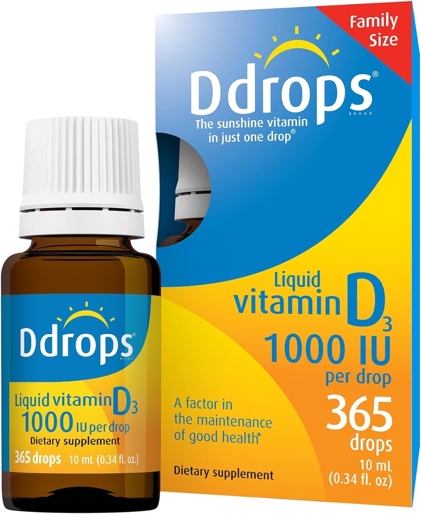 Drops Adultes 1000IU 365 Drops - Supplément Vitamine D3 liquide, soutien des os forts et du système immunitaire