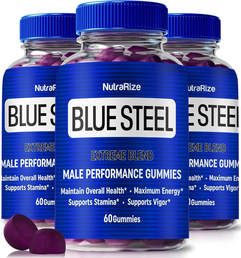 (3 Pack) Gummies en acier bleu pour les hommes, alimentation quotidienne pour renforcer la confiance et la santé globale, tout supplément naturel pour soutenir la performance de pic, Gummy mâle officiel, BlueSteel Avis (180 Gummies)