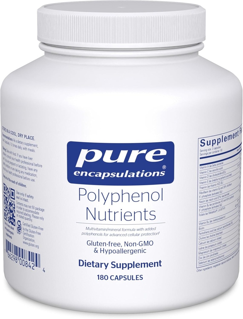 Encapsulations pures Polyphénol Nutriments Hypoallergénique Nutrient Dense Multivitamine/Formule Minérale , 180 Capsules