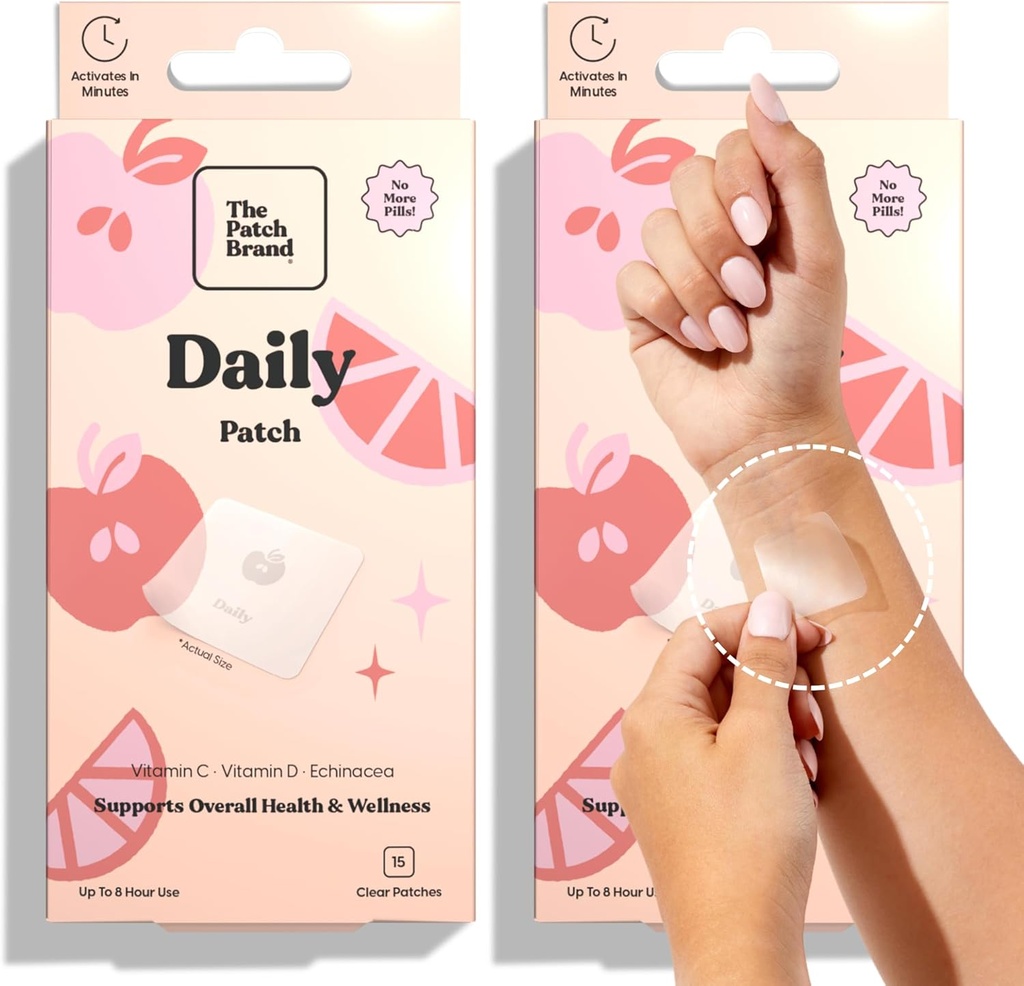 La marque Patch soutien quotidien Patches de bien-être naturel infusé avec vitamine C, citrate de zinc, vitamine D, Ginko Biloba et Echinacea