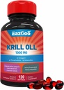 Huile de krill de l'Antarctique 1000mg, supplément Omega 3, EPA, DHA, Phospholipides et Astaxanthin- 120 Softgels
