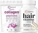 Micro Ingredients Multi Collagène Protéine Poudre 16oz et Vitamines capillaires Capsules complexes Ensemble 2 Packs de Peptides de Collagène Herbacé 14-en-1 Support avancé de croissance capillaire