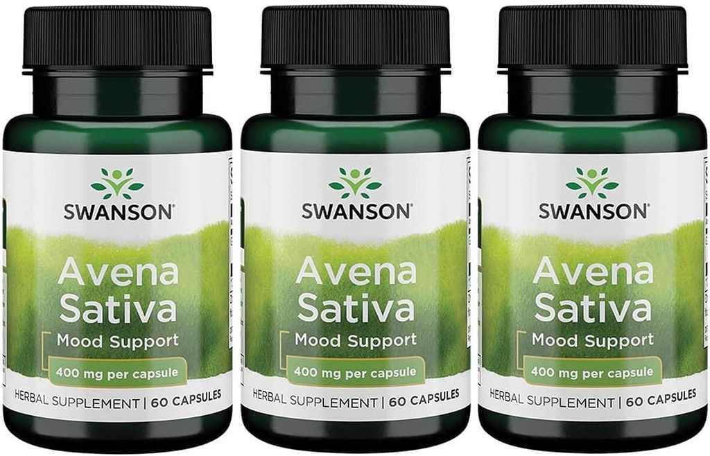 Swanson Full Spectrum Avena Sativa (Green Oat Grass) - Herbal Supplement Promoting Nervous System Health - Natural Formula Supporting Overall Wellness - (60 Capsules, 400mg Each) 3 Pack