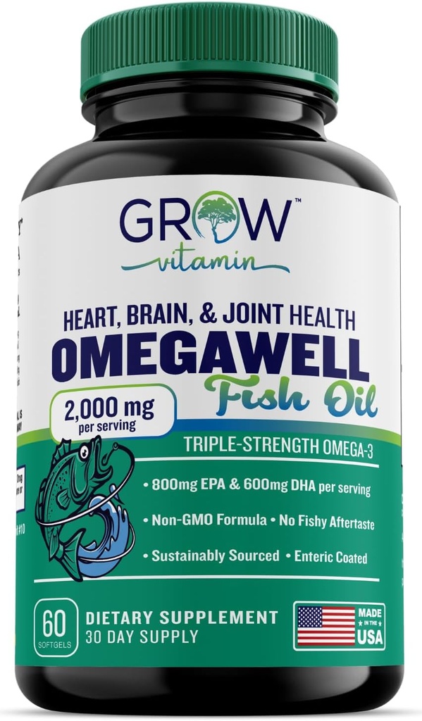 L'huile de poisson Omega 3, 800 mg EPA 600 supplément DHA pour le soutien cardiaque, cérébral et immunitaire, triple force absorbante, source durable - Mini Softgels - 30 jours d'approvisionnement